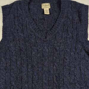 LL Bean Shetland Wool Cable Knit Vest Blue Mens Size Large Tall‎